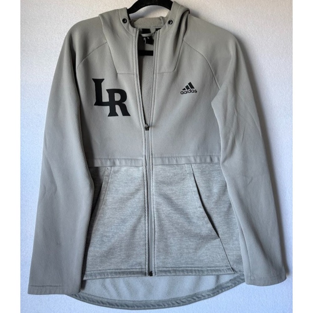 Adidas‎ Climawarm Hoodie 12-14 Youth Gray Full Zip LR Logo Pockets Athletic